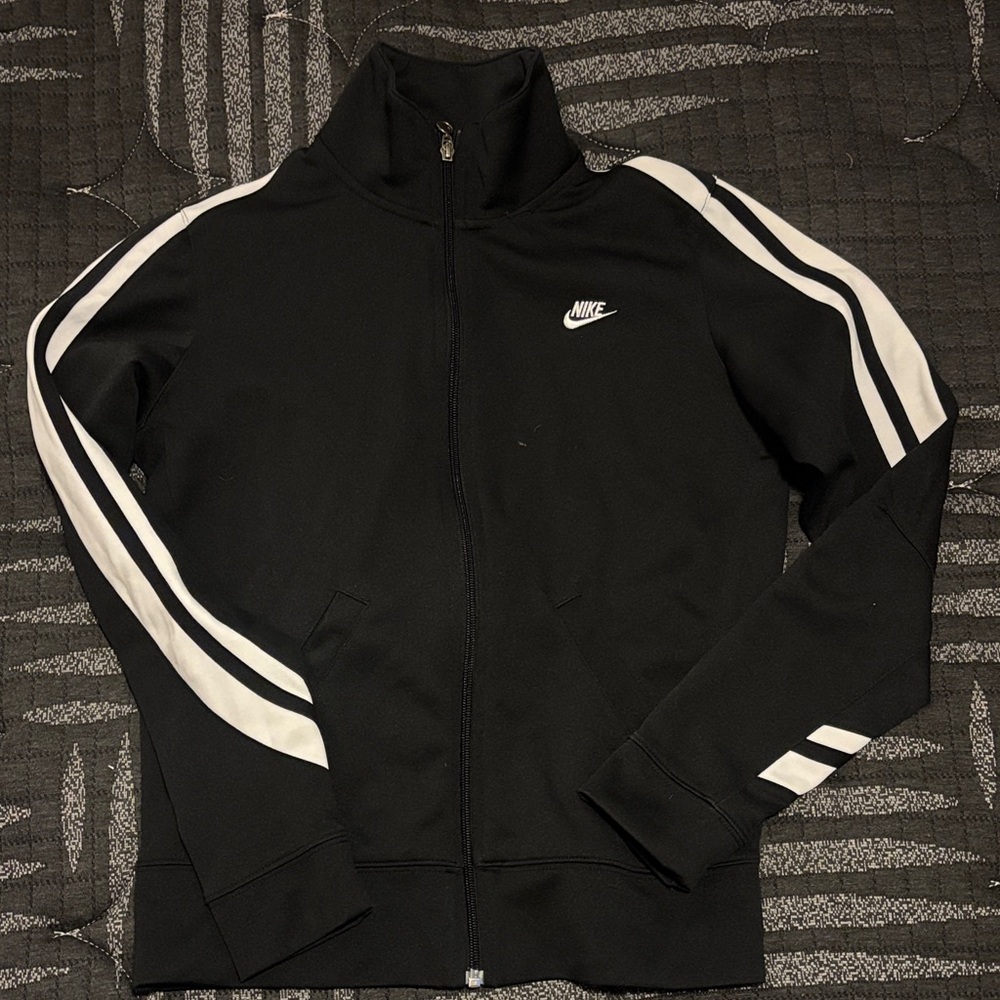 Nike Black Track Jacket with White Stripe Accents